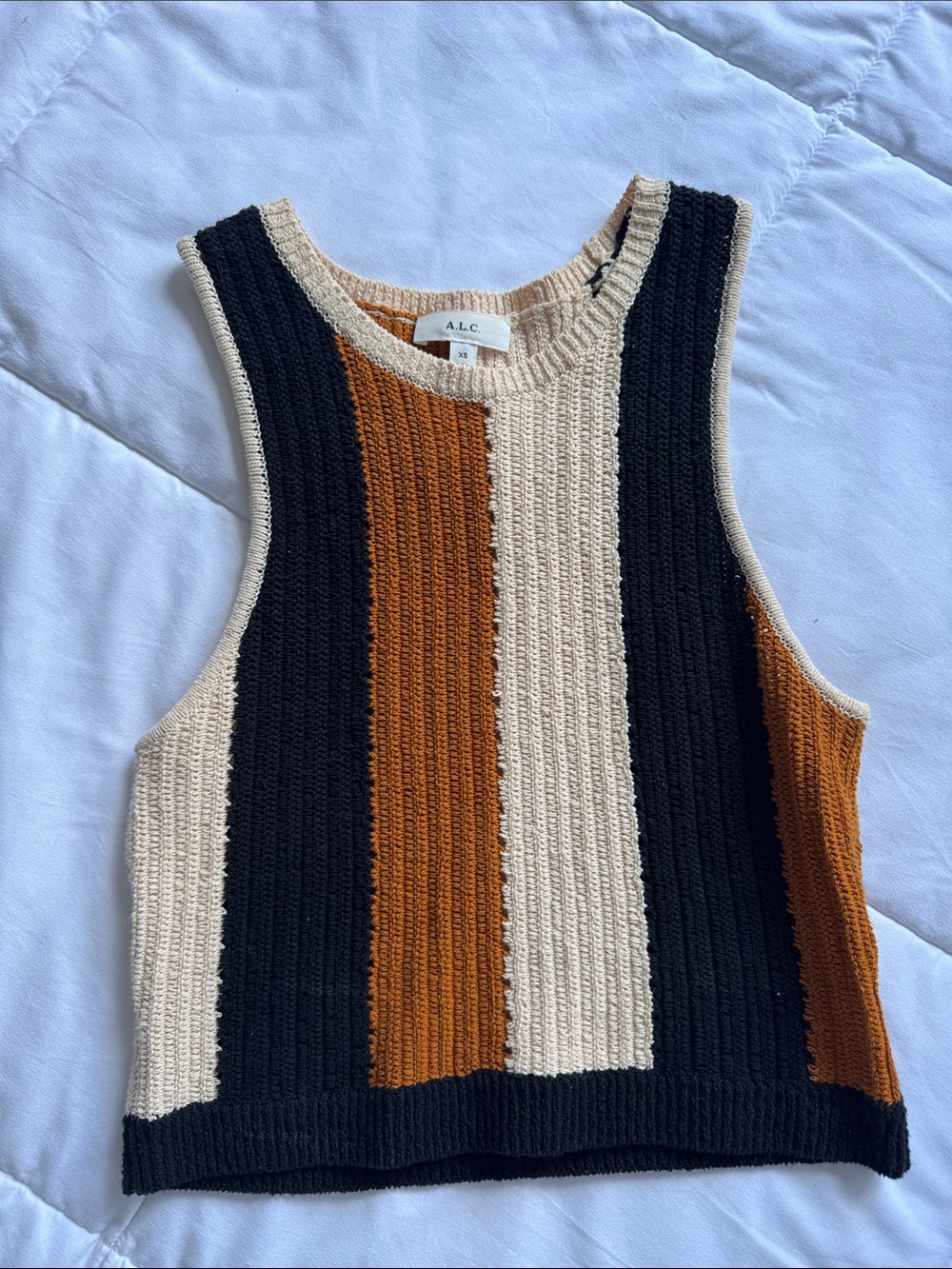 A.L.C. Striped Ribbed Tank Sweater - Black, Cream & Brown